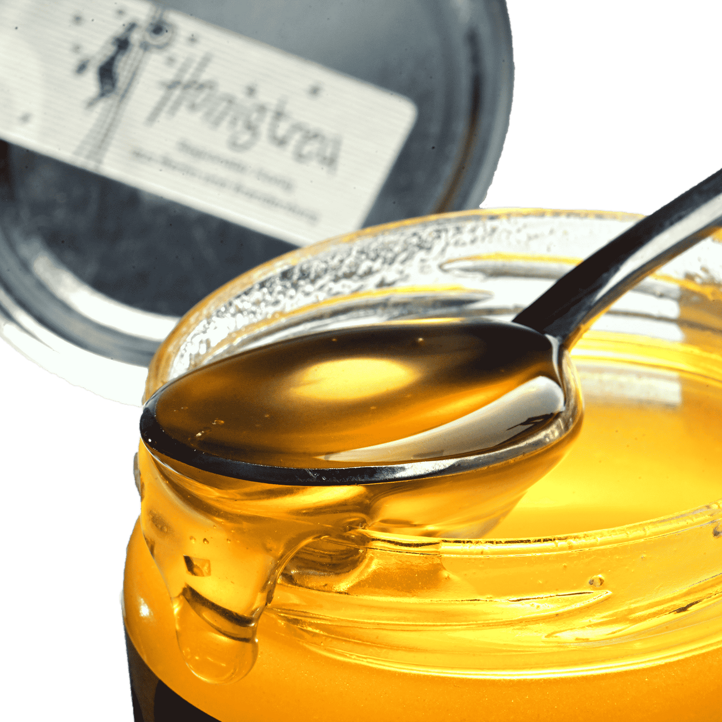 Honigglas von Honigtreu mit Löffel