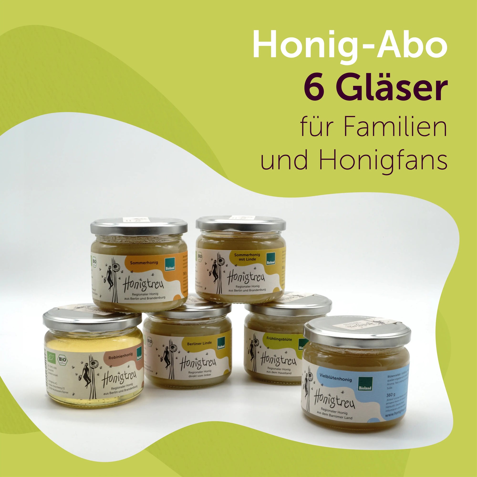 Honig-Abo mit 6 Gläsern Bioland-Honig von Honigtreu